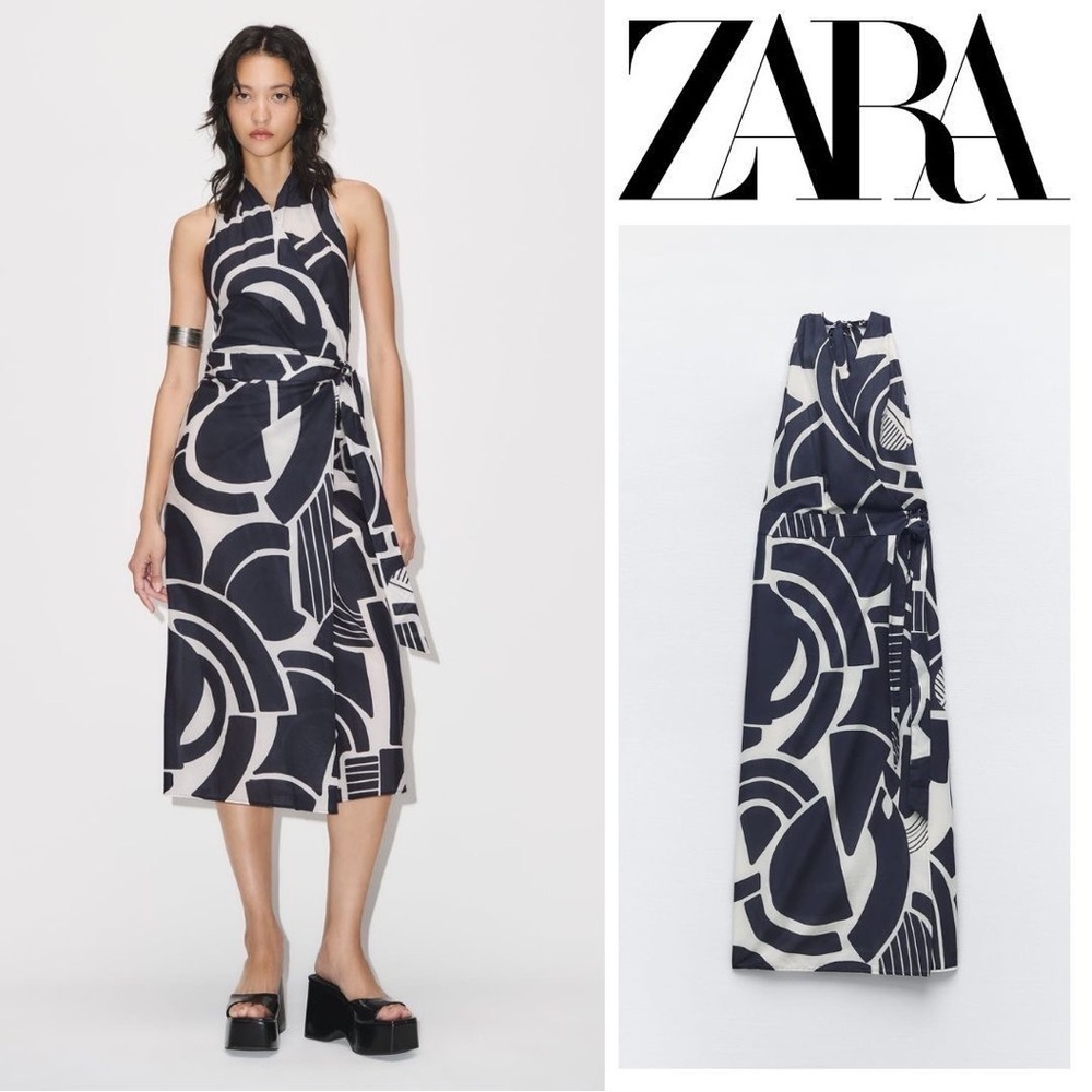 NWT Zara Women's Navy and Blue Dress